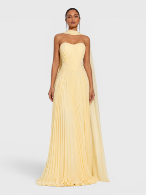 Vestido de Festa Longo Premium Tomara que Caia Plissado Echarpe Melbor