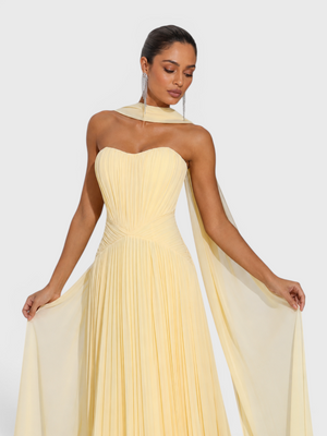 Vestido de Festa Longo Premium Tomara que Caia Plissado Echarpe Melbor