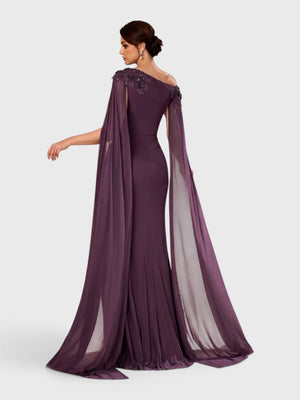 Vestido de Festa Longo Premium com Capa Longa Bordado Aurea Dress