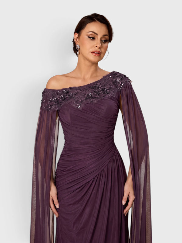 Vestido de Festa Longo Premium com Capa Longa Bordado Aurea Dress