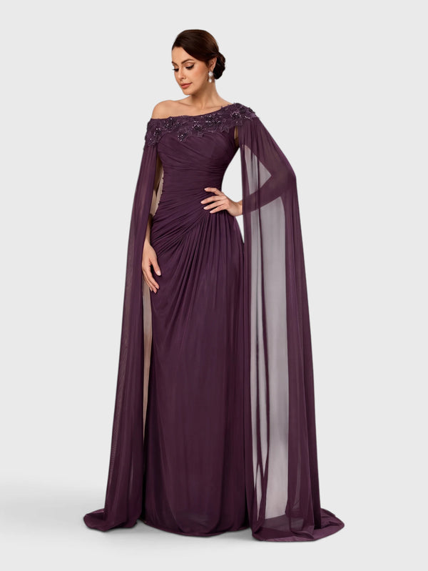 Vestido de Festa Longo Premium com Capa Longa Bordado Aurea Dress