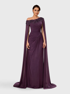 Vestido de Festa Longo Premium com Capa Longa Bordado Aurea Dress