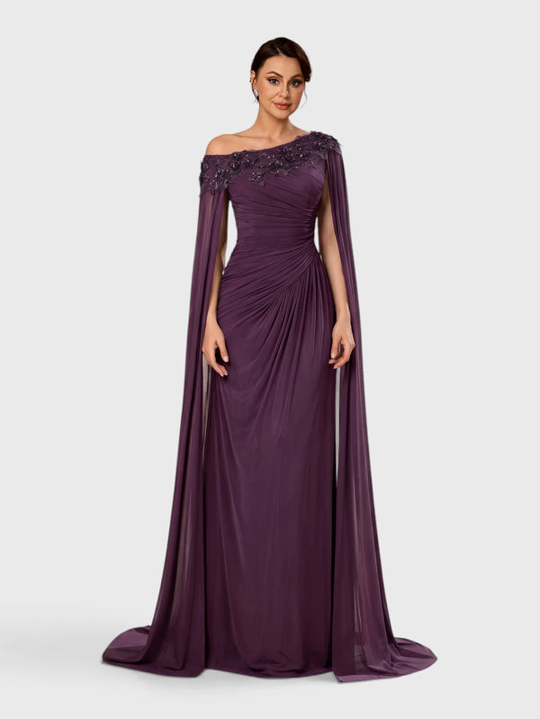Vestido de Festa Longo Premium com Capa Longa Bordado Aurea Dress