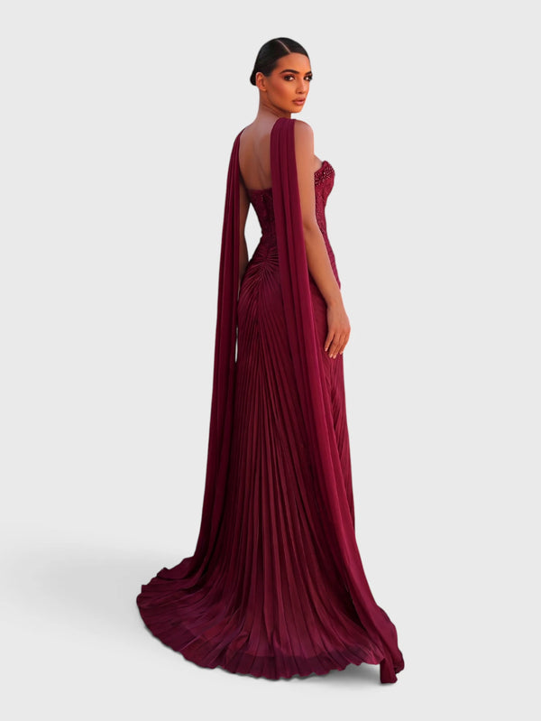 Vestido de Festa Longo Tomara que Caia Plissado com Echarpe Amsterdã