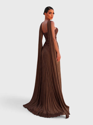 Vestido de Festa Longo Tomara que Caia Plissado com Echarpe Amsterdã