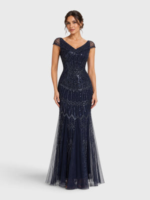 Vestido de Festa Longo Tule Bordado em Paetê Maison