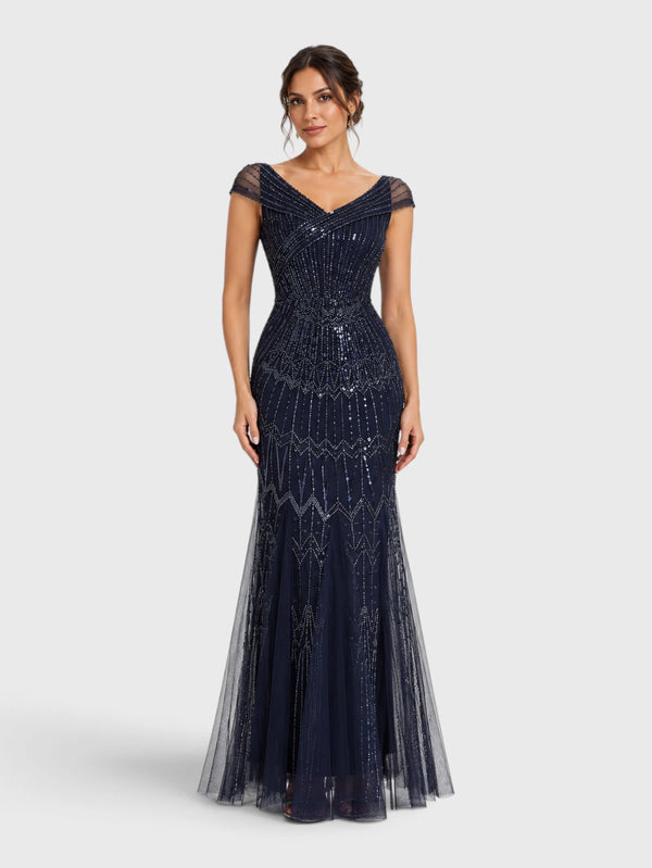 Vestido de Festa Longo Tule Bordado em Paetê Maison