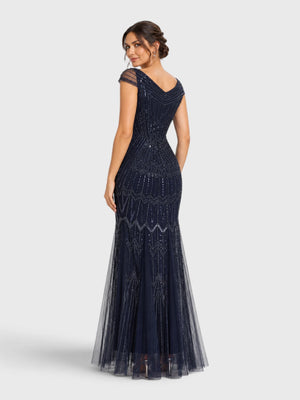 Vestido de Festa Longo Tule Bordado em Paetê Maison