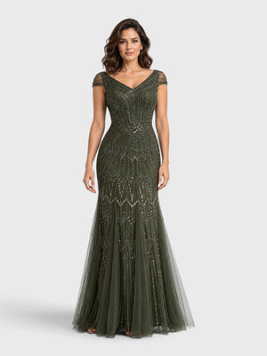Vestido de Festa Longo Tule Bordado em Paetê Maison