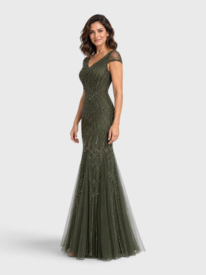 Vestido de Festa Longo Tule Bordado em Paetê Maison