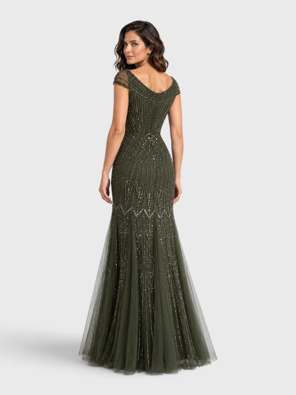 Vestido de Festa Longo Tule Bordado em Paetê Maison