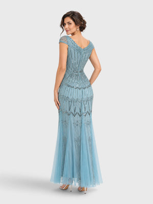 Vestido de Festa Longo Tule Bordado em Paetê Maison