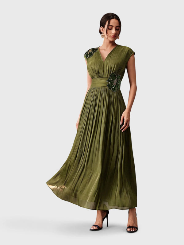 Vestido de Festa Longo com Bordado Flor Paetê Talismã