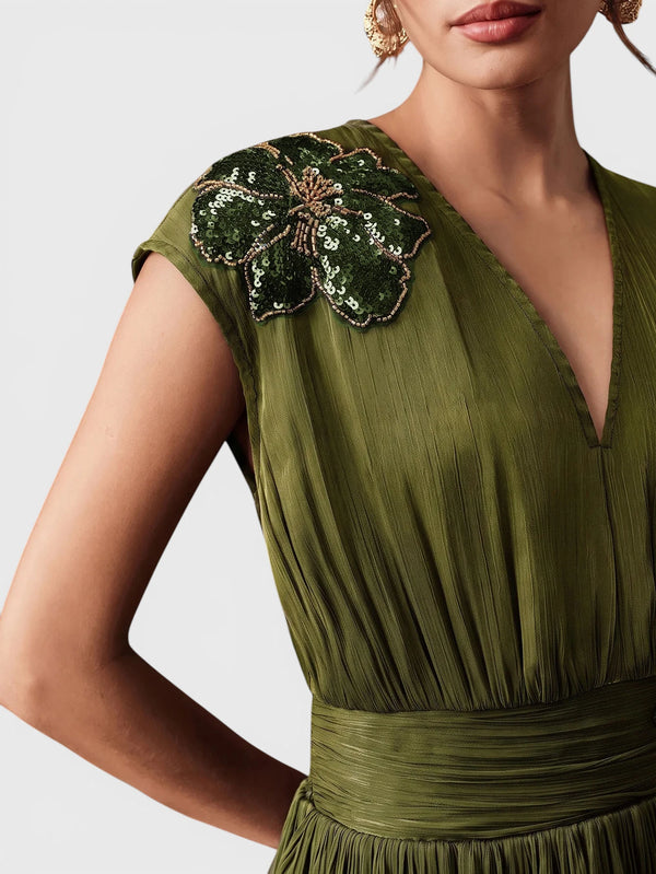 Vestido de Festa Longo com Bordado Flor Paetê Talismã