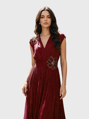 Vestido de Festa Longo com Bordado Flor Paetê Talismã