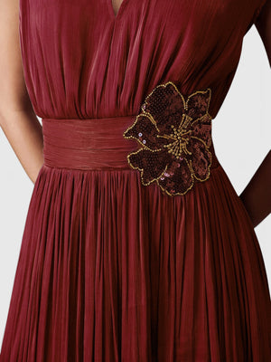 Vestido de Festa Longo com Bordado Flor Paetê Talismã