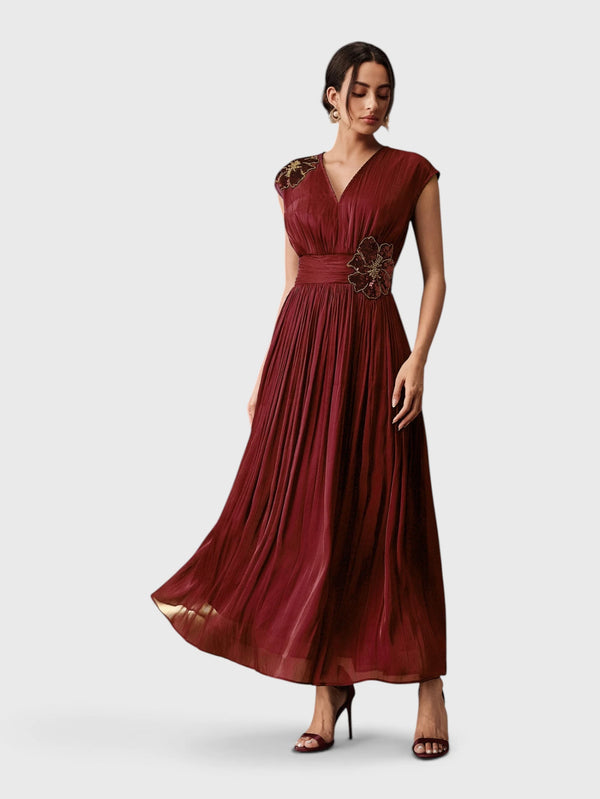 Vestido de Festa Longo com Bordado Flor Paetê Talismã