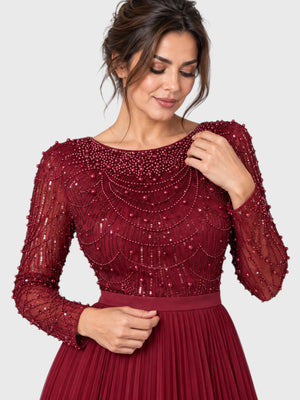Vestido de Festa Manga Longa Premium Bordado e Pérolas Navaz