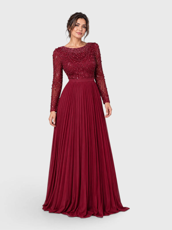 Vestido de Festa Manga Longa Premium Bordado e Pérolas Navaz