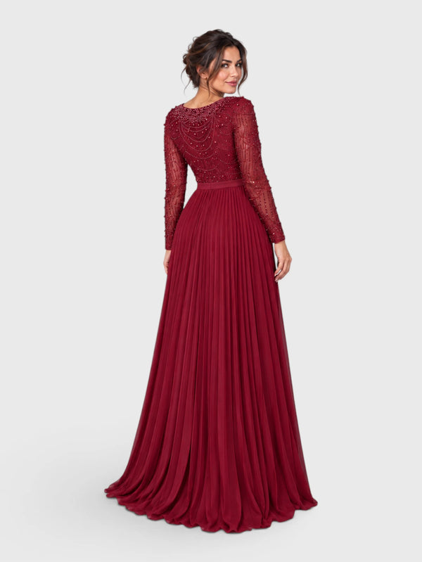 Vestido de Festa Manga Longa Premium Bordado e Pérolas Navaz