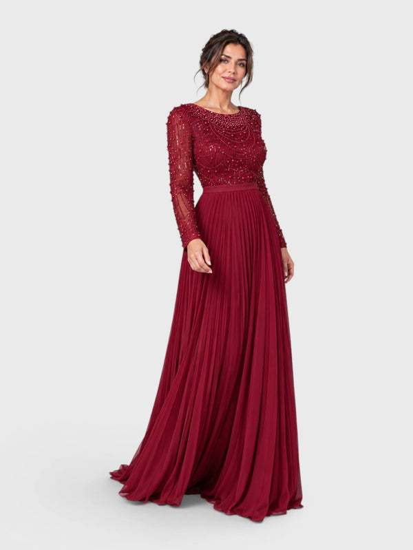 Vestido de Festa Manga Longa Premium Bordado e Pérolas Navaz