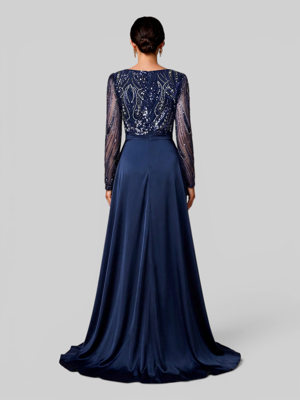 Vestido de Festa Manga Longa Super Luxo Paetê Assimétrico