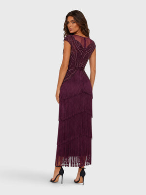 Vestido de Festa Premium Bordado com Franjas Mercedez