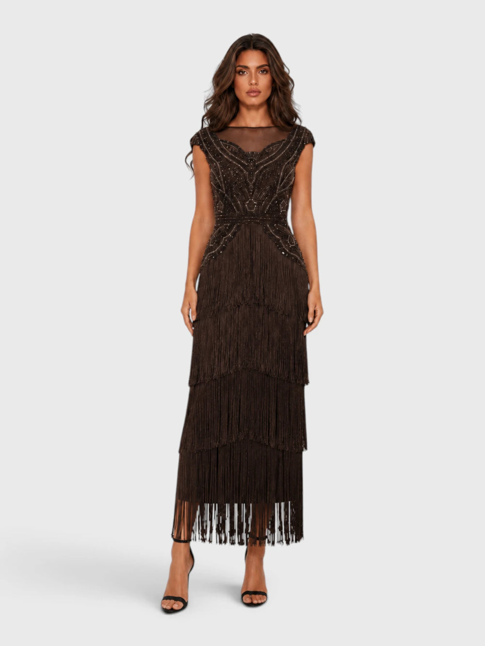 Vestido de Festa Premium Bordado com Franjas Mercedez