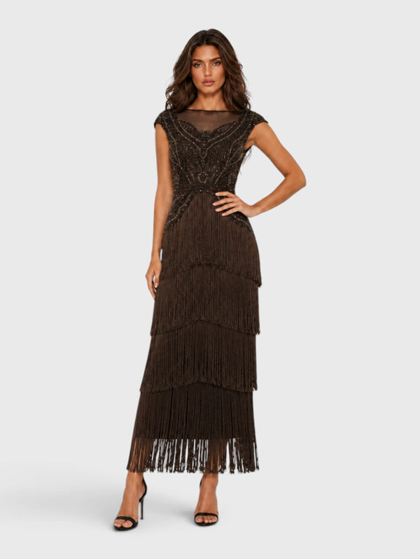 Vestido de Festa Premium Bordado com Franjas Mercedez