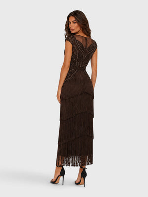 Vestido de Festa Premium Bordado com Franjas Mercedez