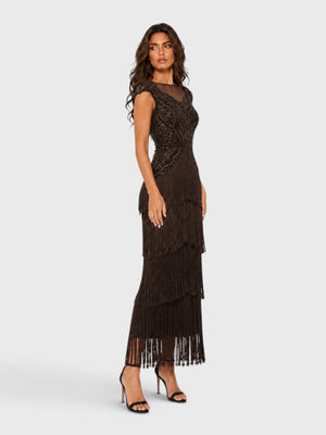 Vestido de Festa Premium Bordado com Franjas Mercedez