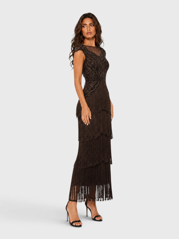 Vestido de Festa Premium Bordado com Franjas Mercedez