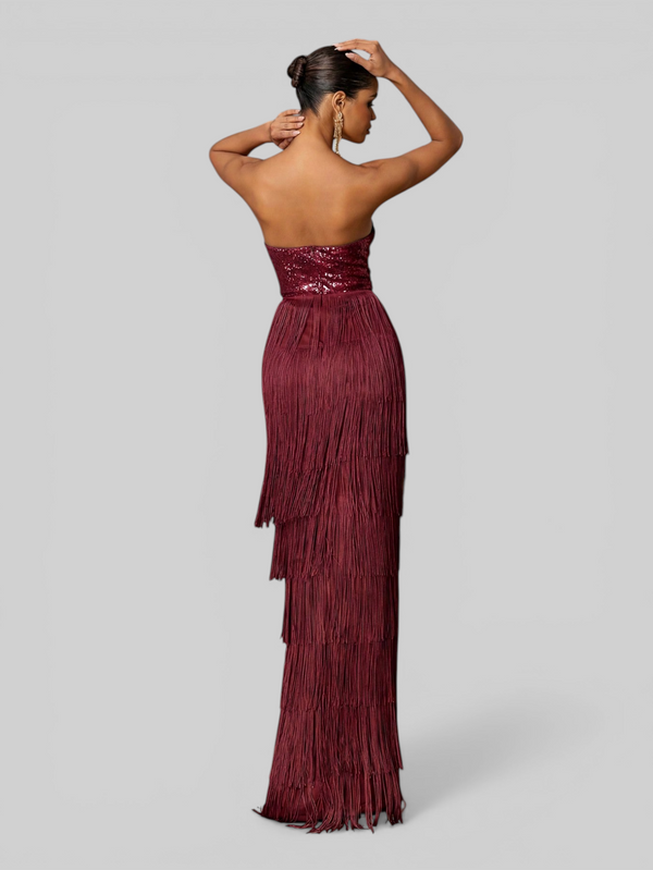 Vestido de Festa sem Alças com Franjas Margott