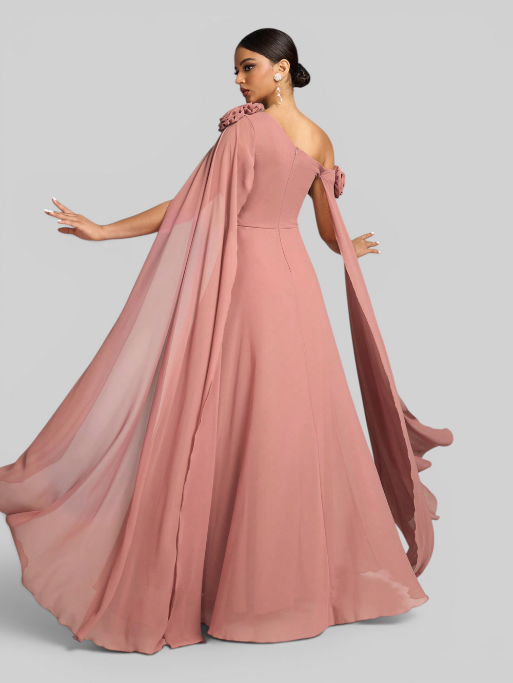 Vestido de Festa Longo com Capa dupla Flores Aurora