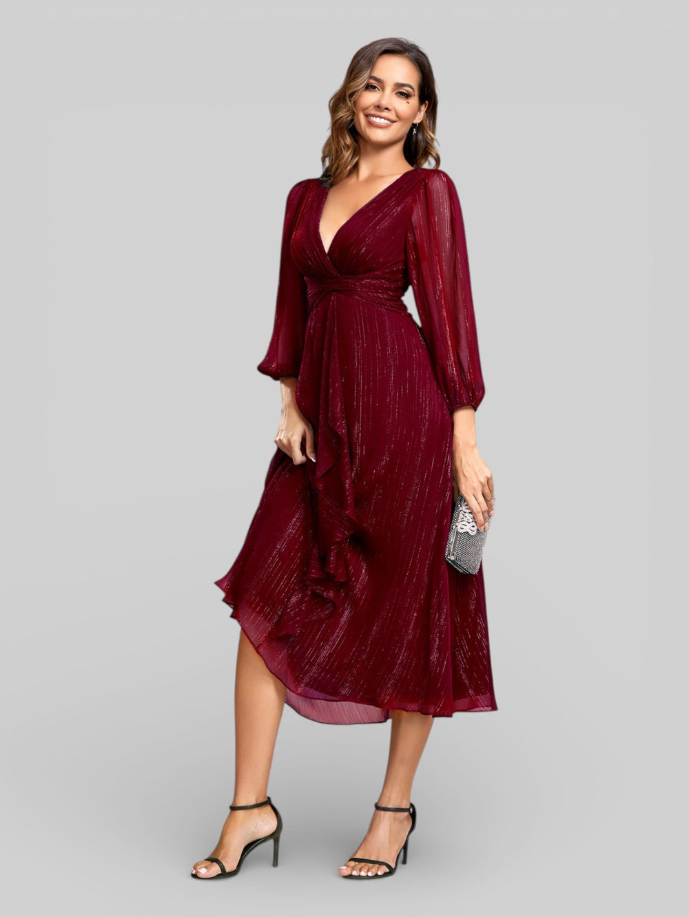 Vestido de Festa Curto Manga Longa Mônaco