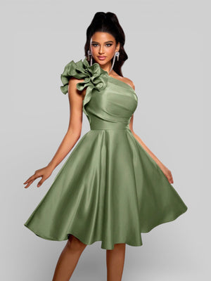 Vestido de Festa Curto Zibeline Alça Única Drape - Aurea Dress