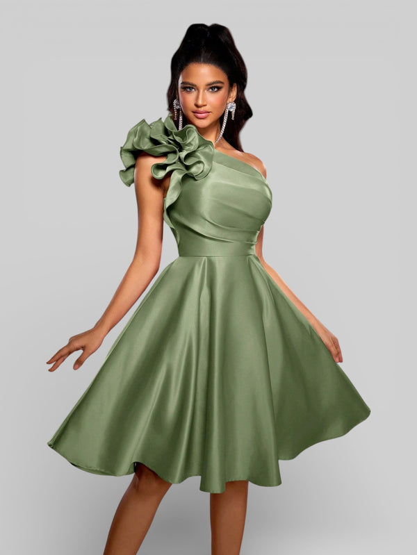 Vestido de Festa Curto Zibeline Alça Única Drape - Aurea Dress