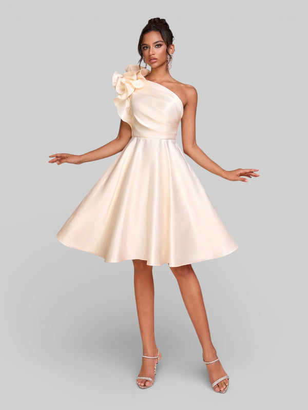 Vestido de Festa Curto Zibeline Alça Única Drape - Aurea Dress