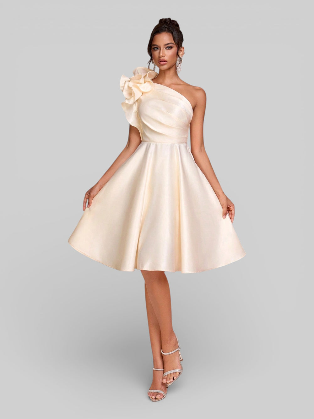 Vestido de Festa Curto Zibeline Alça Única Drape - Aurea Dress