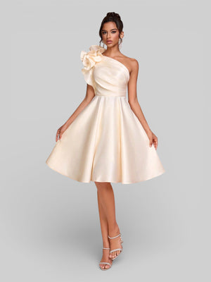 Vestido de Festa Curto Zibeline Alça Única Drape - Aurea Dress