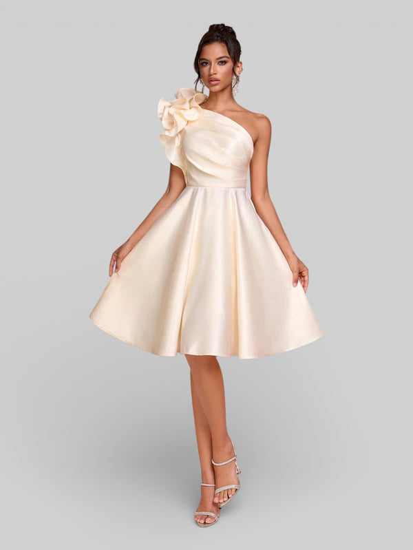 Vestido de Festa Curto Zibeline Alça Única Drape - Aurea Dress