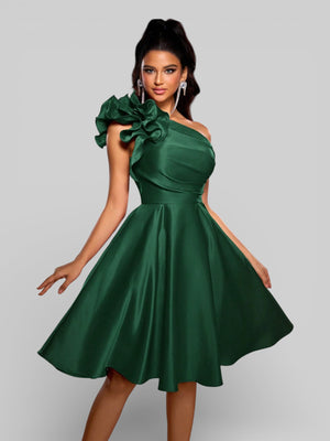 Vestido de Festa Curto Zibeline Alça Única Drape - Aurea Dress