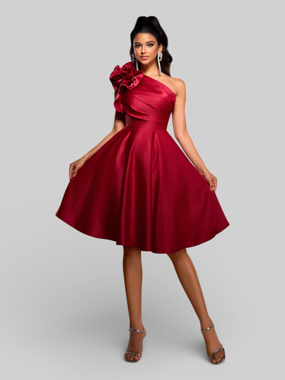 Vestido de Festa Curto Zibeline Alça Única Drape