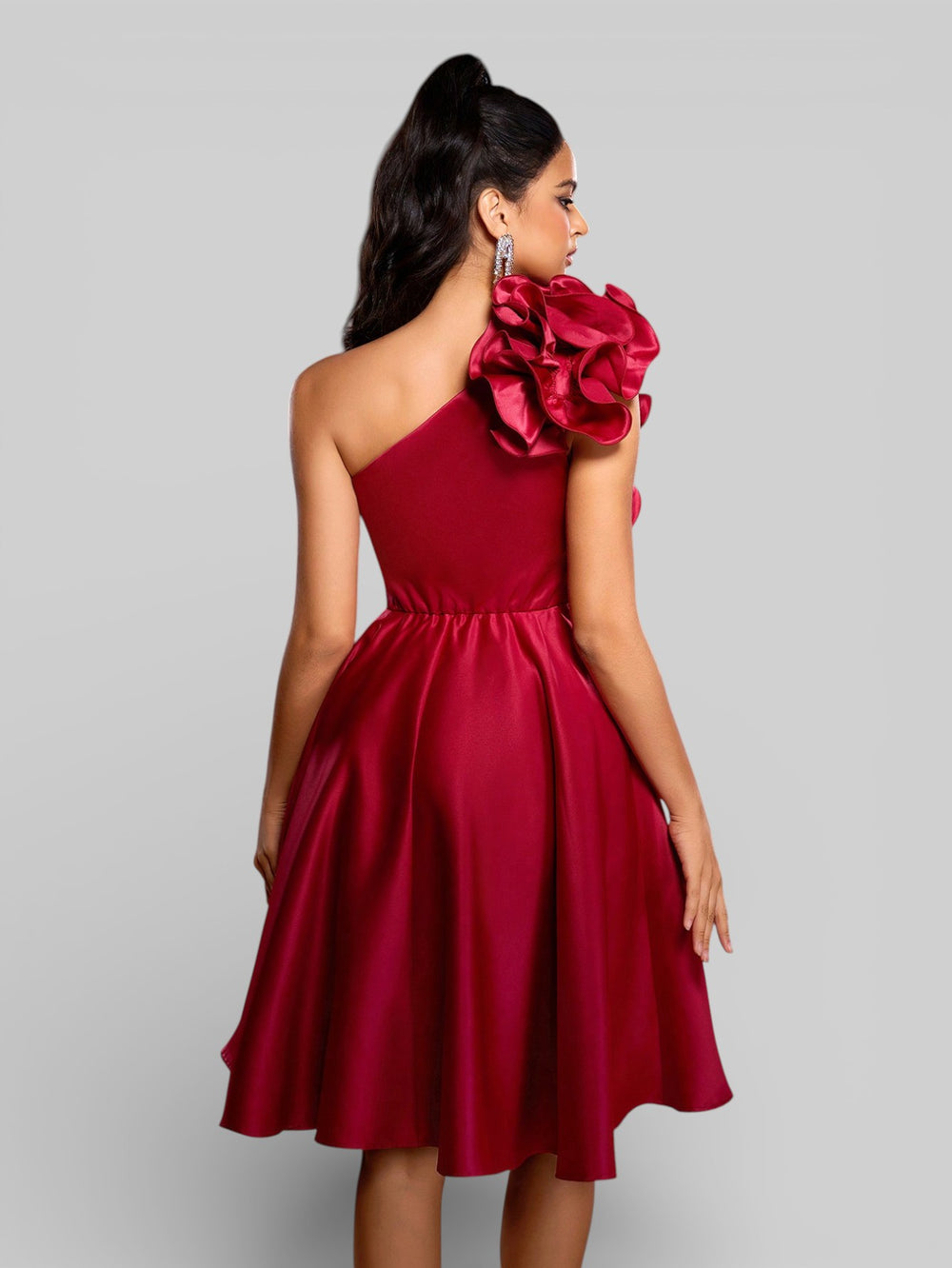 Vestido de Festa Curto Zibeline Alça Única Drape