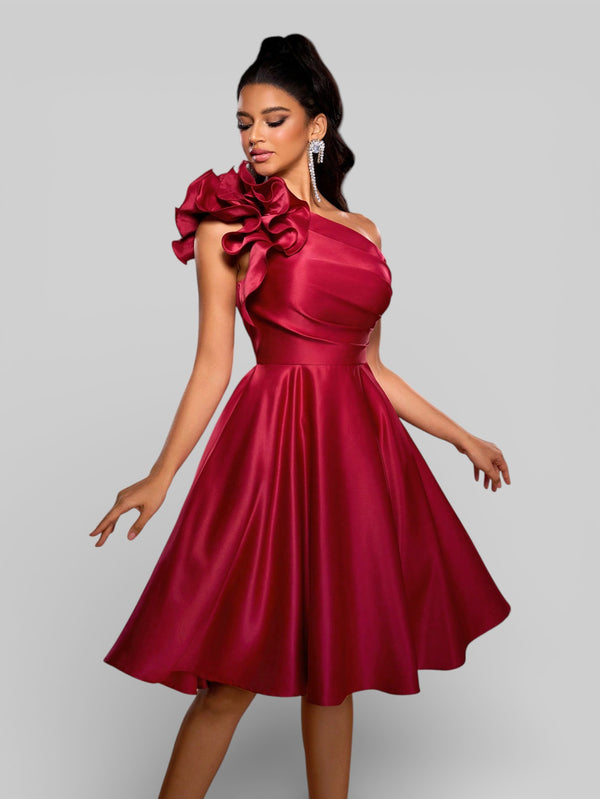 Vestido de Festa Curto Zibeline Alça Única Drape - Aurea Dress