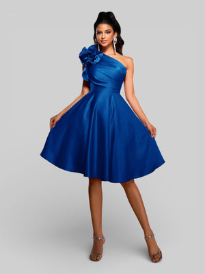 Vestido de Festa Curto Zibeline Alça Única Drape - Aurea Dress