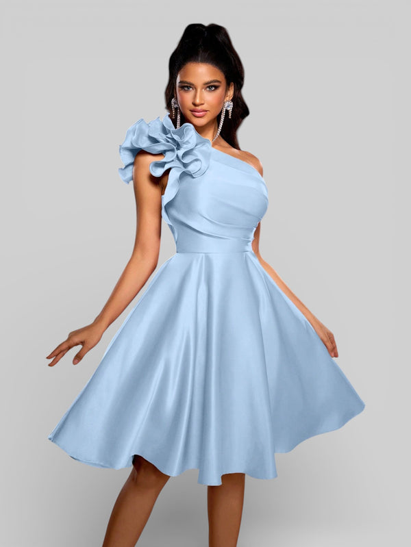 Vestido de Festa Curto Zibeline Alça Única Drape - Aurea Dress