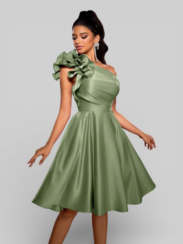 Vestido de Festa Curto Zibeline Alça Única Drape - Aurea Dress