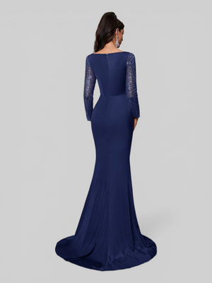 Vestido de Festa Drapeado Manga Longa Super Luxo Supreme