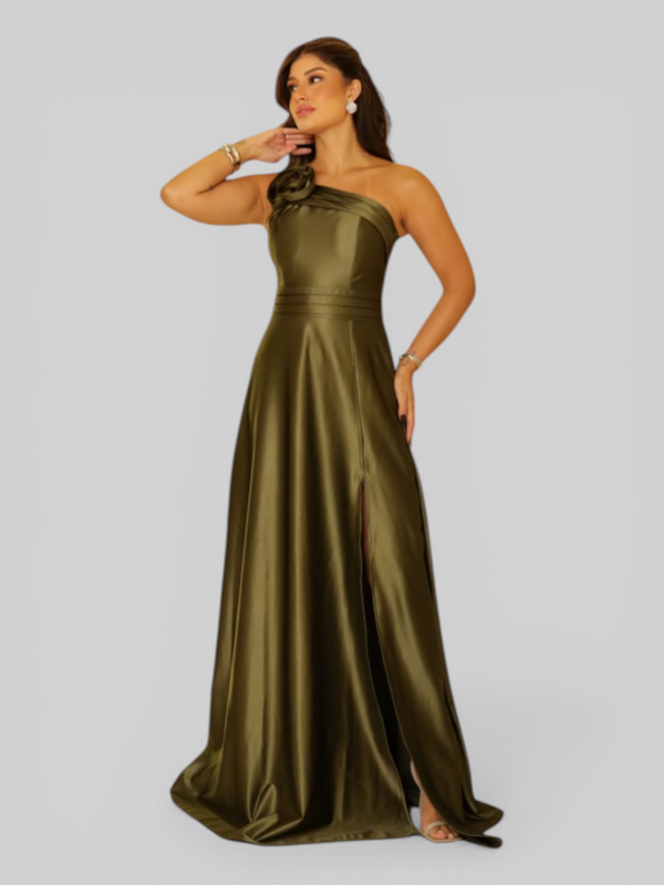 Vestido de Festa Longo Acetinado Alça Ùnica Florescer